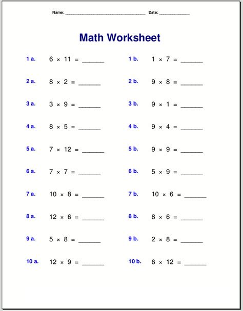 Math Printable Worksheet Problems Quiz