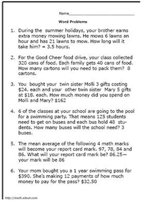 math problems with answers for grade 5