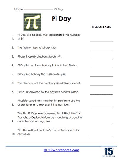 Math Problems With Pi Worksheets