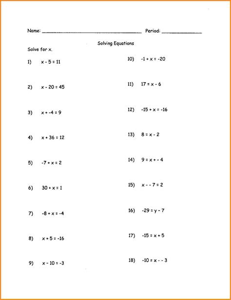 Math Problems Worksheet Algebra