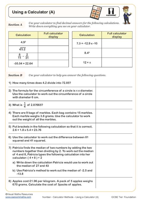 Math Problems Worksheet Using Calculator To Solve