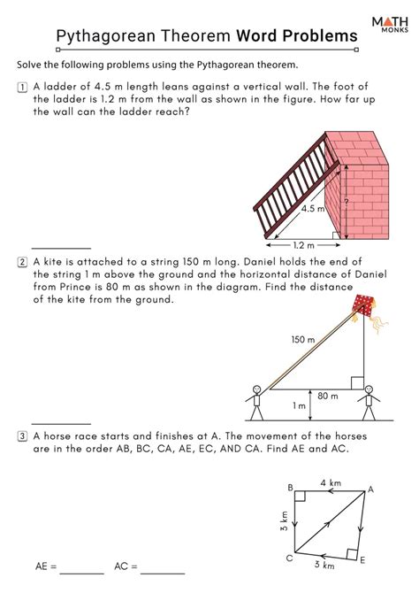 Math Pythagorean Theorem Word Problems Worksheets