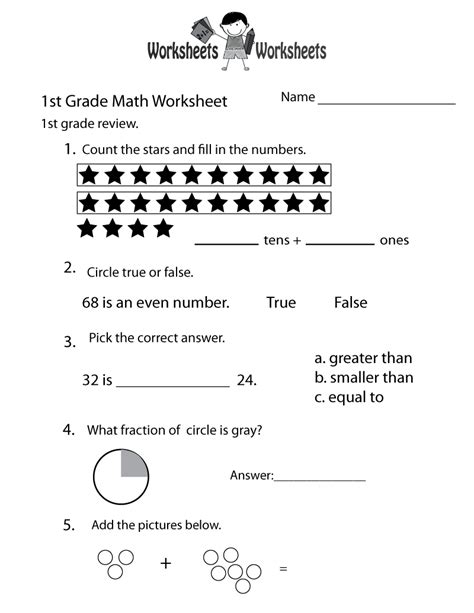 Math Review First Grade Worksheets