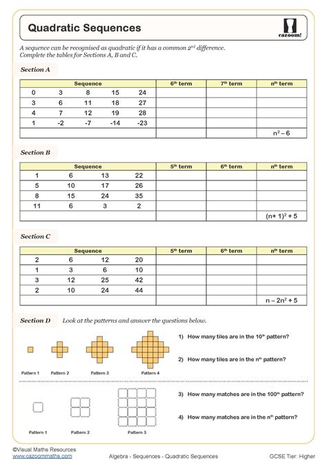 Math Sequence Equation Worksheet