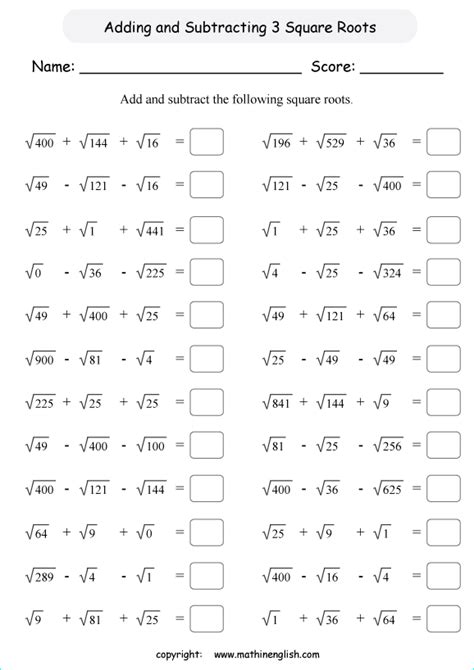 math square root practice problems