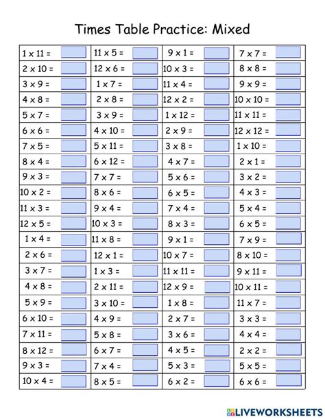 Math Times Table Worksheet