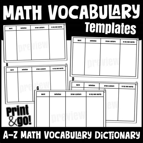 Math Vocabulary Dictionary Printable