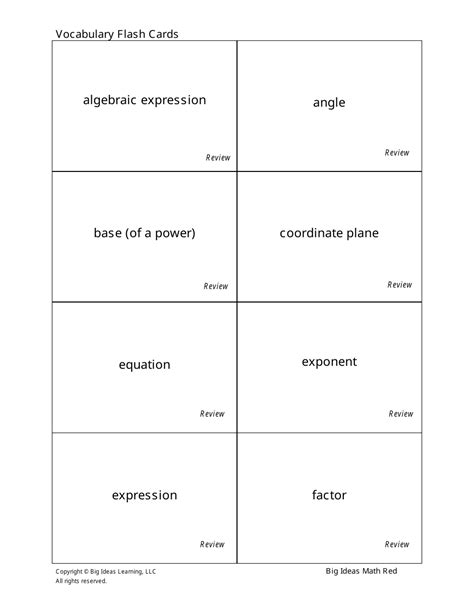 Math Vocabulary Flashcards Printable