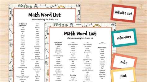 Math Vocabulary With Definitions Printable