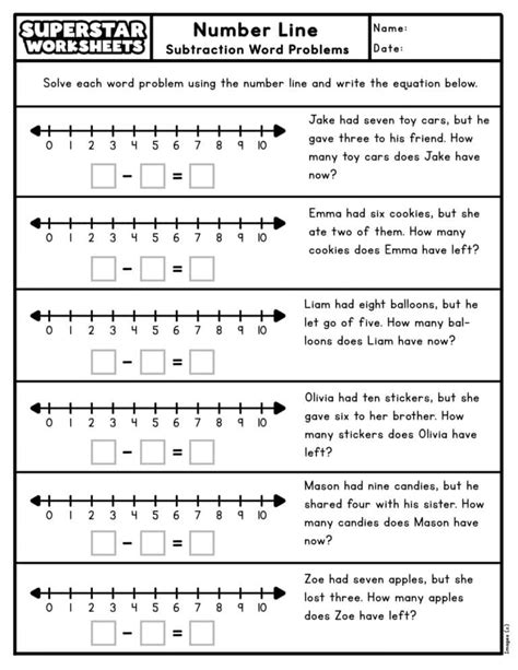 Math Word Problem Using A Number Line Worksheet