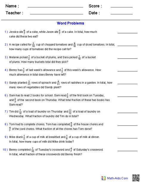 Math Word Problemes Worksheet