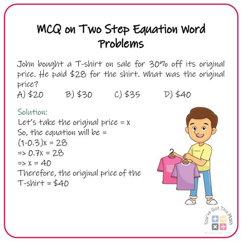 Math Word Problems 2 Step Equations Worksheet