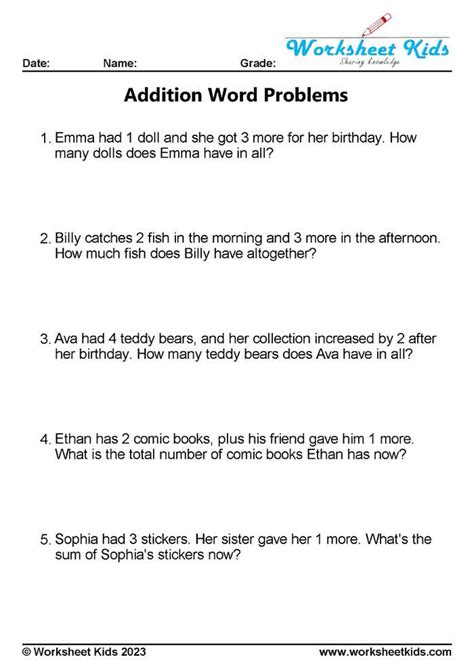 Math Word Problems 2Nd Grade Free Worksheets