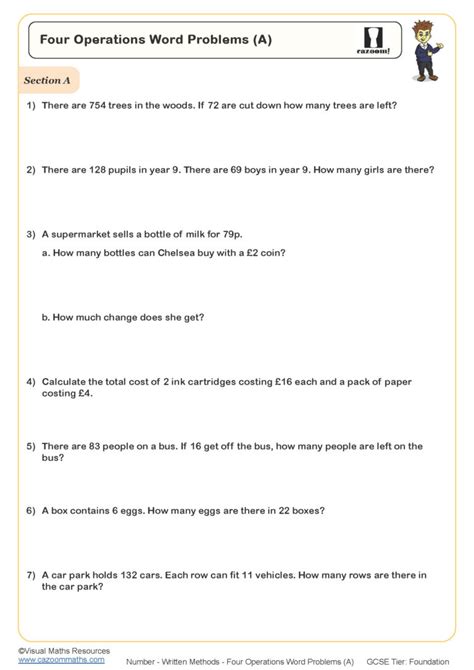 Math Word Problems Basic Operations Worksheet