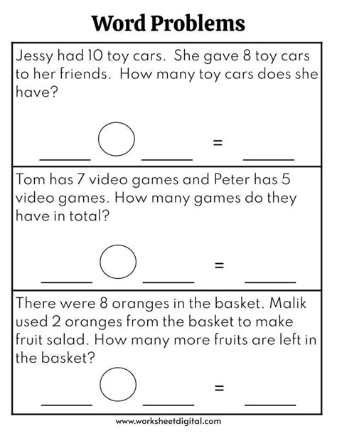 Math Word Problems Printable Word Problems