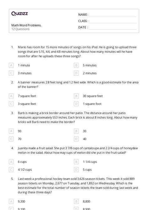 Math Word Problems Worksheets 6Th Grade