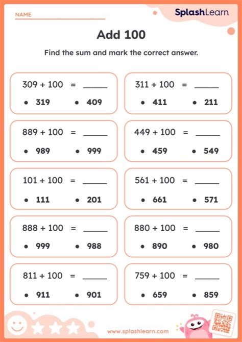 Math Worksheet Add 100