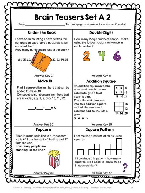 Math Worksheet Brain Teasers