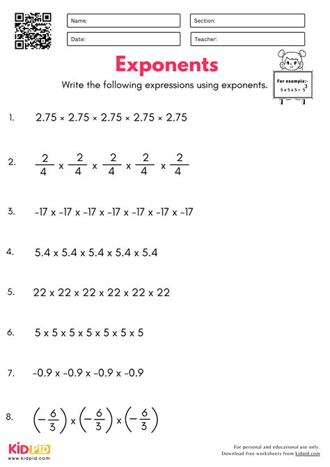 Math Worksheet Exponents Grade 6