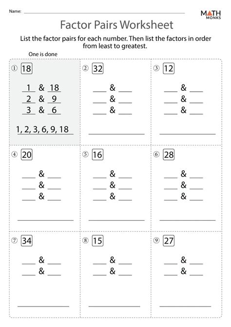 Math Worksheet Finding Factors