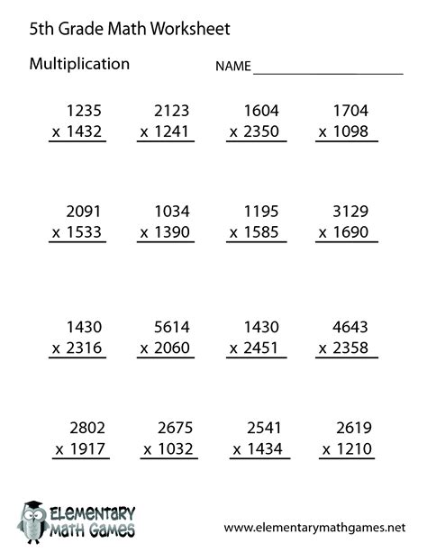 Math Worksheet For 5Th Grade Multiplication