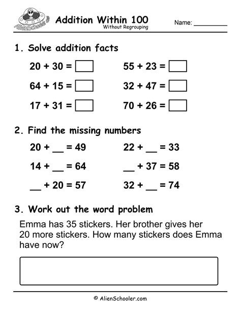 Math Worksheet For Adding Within 100