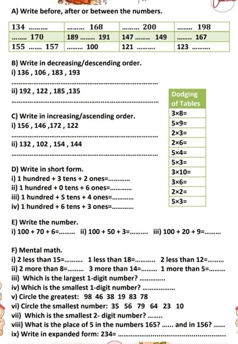 Math Worksheet For Class 1 Icse