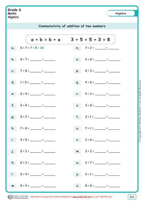 Math Worksheet For Class 6 Icse