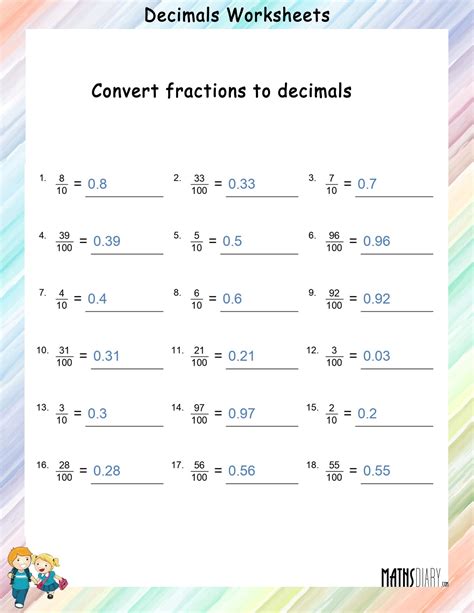 Math Worksheet Fractions To Decimals