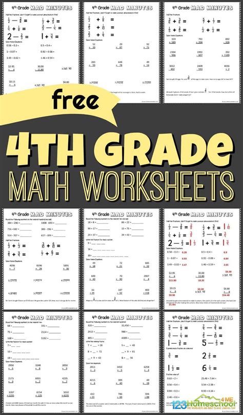 Math Worksheet Printables For 4Th Grade