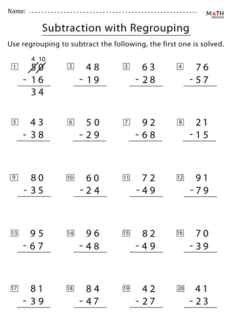 Math Worksheet Subtraction With Regrouping