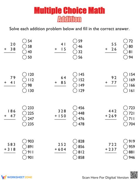 Math Worksheets 3Th Grade Multiple Choice