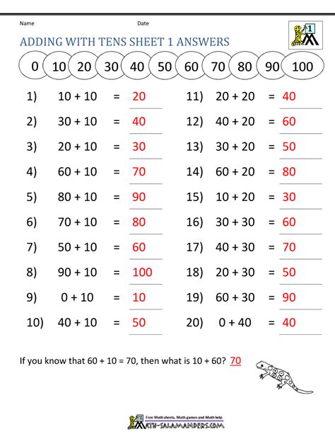 Math Worksheets Adding By 10'S