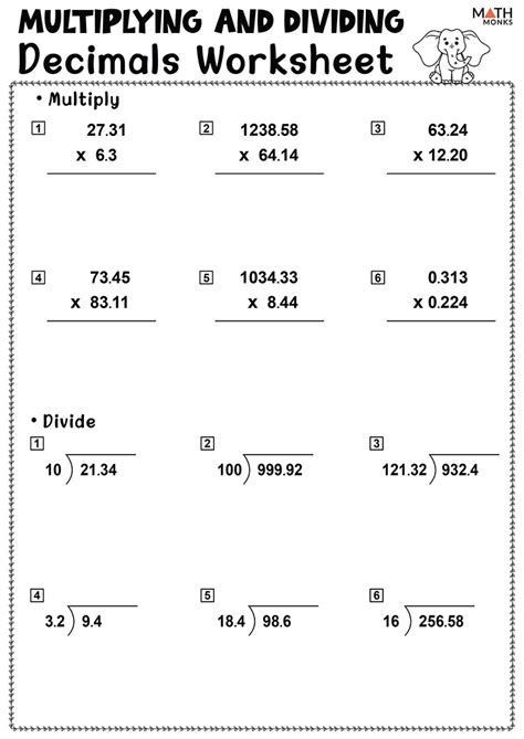 Math Worksheets Dividing And Multiplying Decimals