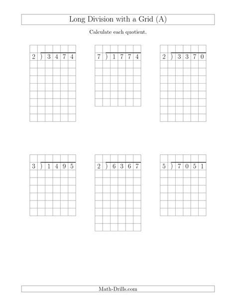 Math Worksheets Division Problems On Graph Paper