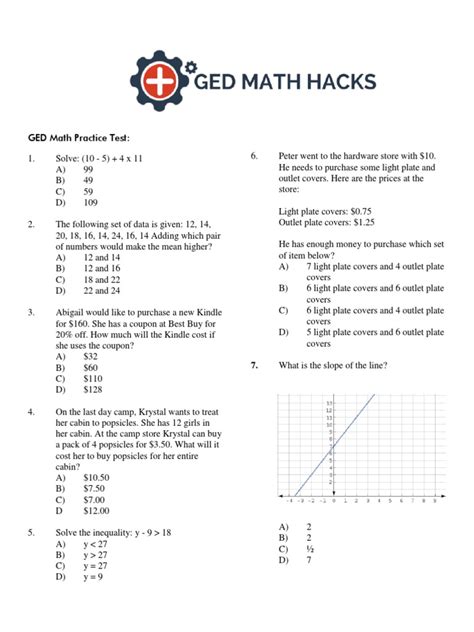 Math Worksheets For Ged Preparation