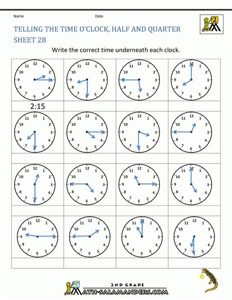Math Worksheets For Grade 2 Time