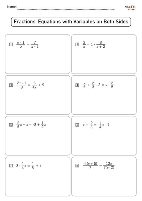 Math Worksheets Fractions With Variables