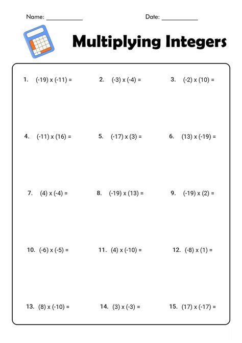 Math Worksheets Multiplying Integers