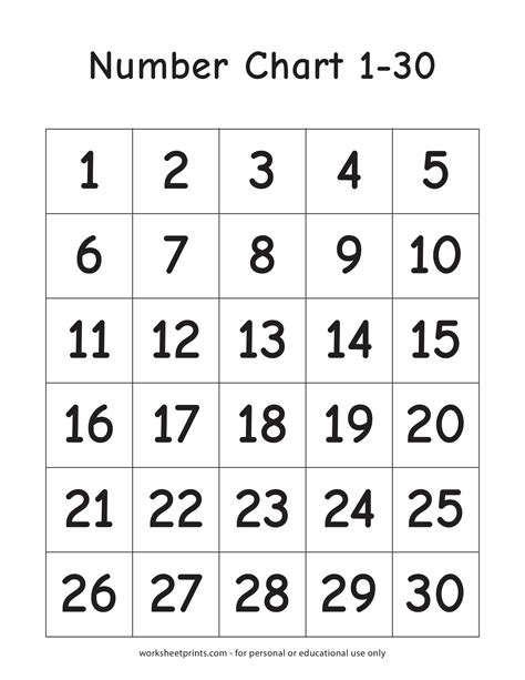 Math Worksheets Numbers From 1-30