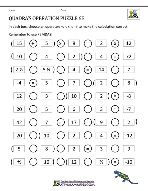 Math Worksheets With Puzzles 6Th Grade