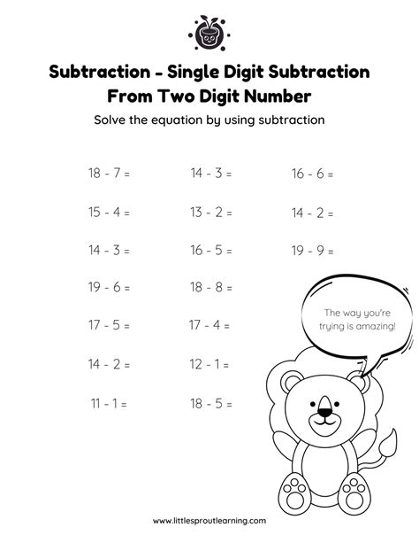 Math Worksheets With Subtract 2 In Single Digits