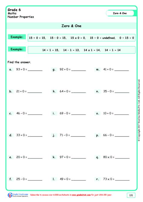 Math Zero And One Worksheets