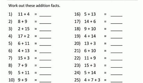 Math Addition Facts to 20+20 | Math facts addition, Math fact