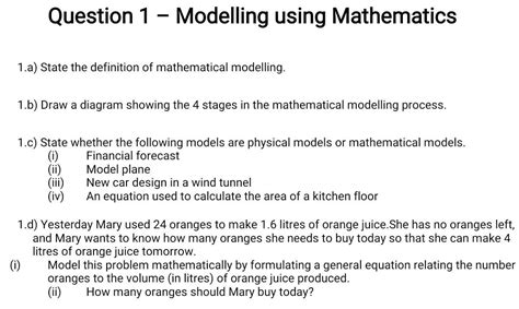 mathematical modeling questions and answers pdf