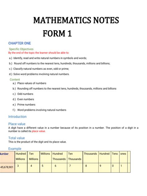 mathematics form 1 notes