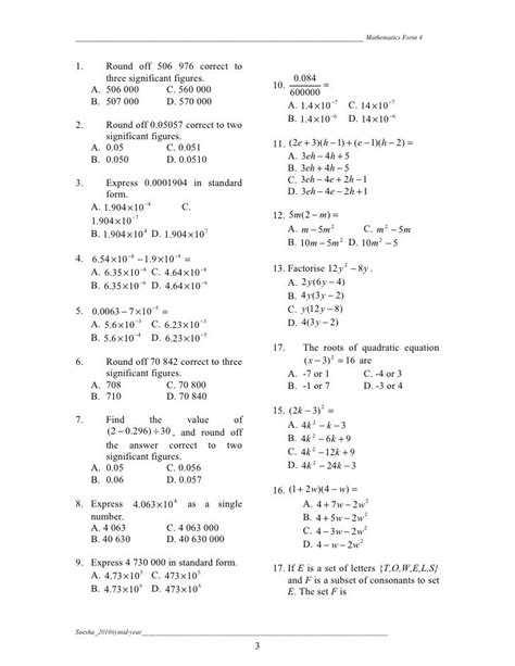 mathematics form 1 questions and answers pdf