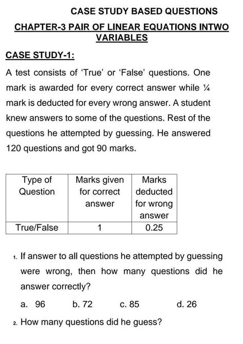 maths case study questions for grade 3 with answers pdf