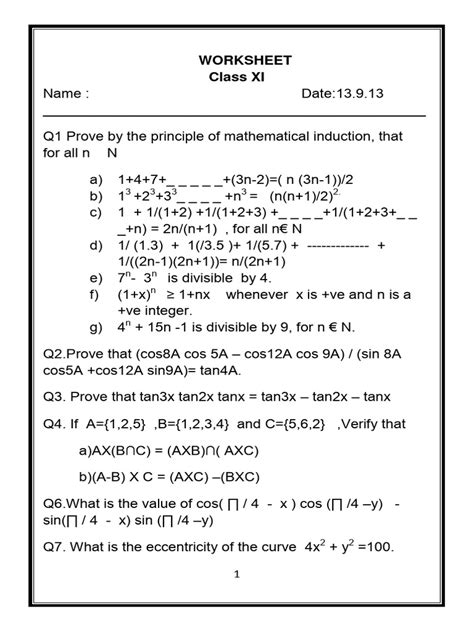 Maths Class 9 Worksheet