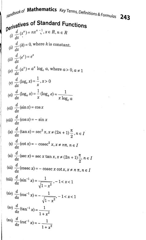 maths differentiation formulas pdf